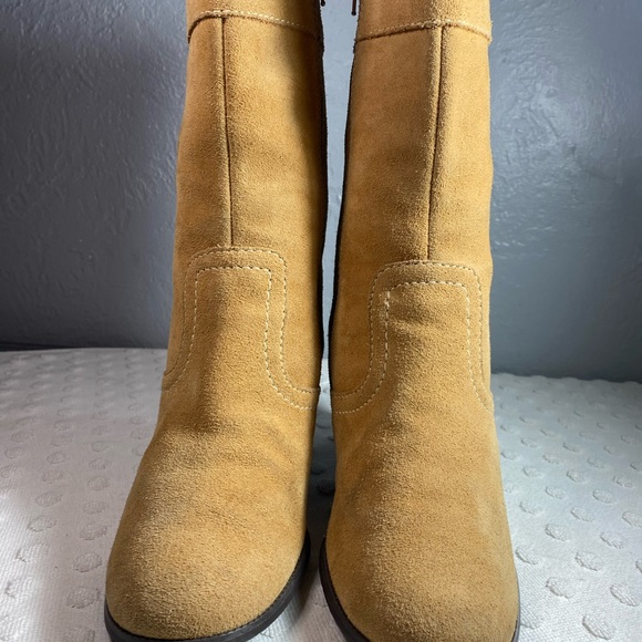 Vintage Yellow Box Womens Suede Dime Boots Wedge Heel Mid-Calf - Picture 3 of 16